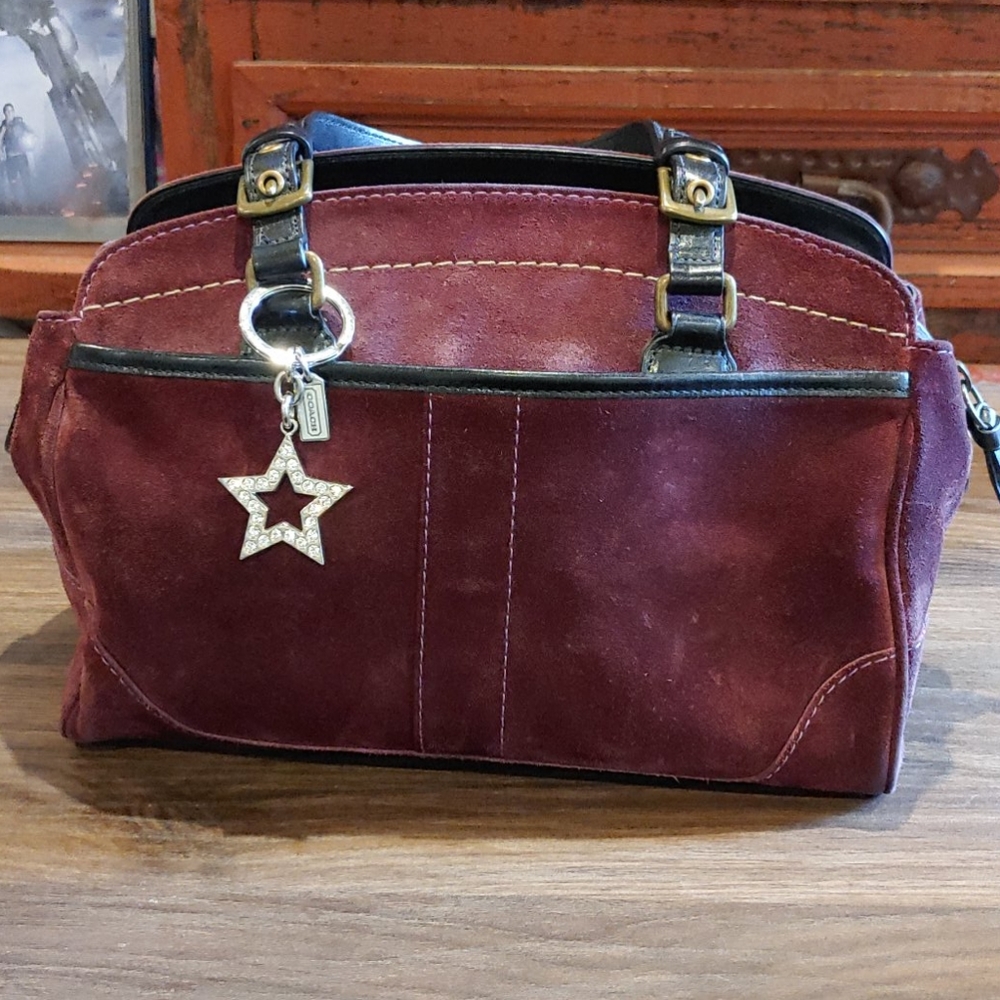 Coach suede leather satchel purple lining